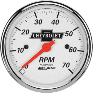 1398-00408 Auto Meter Chevy Vintage Bowtie 3-1/8" In-Dash 7,000 RPM Tachometer