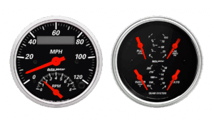 1409 Auto Meter Designer Black 2 Gauge Kit (3 3/8" Speedometer/Tachometer & Quad)