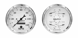 1603 Auto Meter Old Tyme White 2 Gauge Kit (5" Speedometer & Quad)