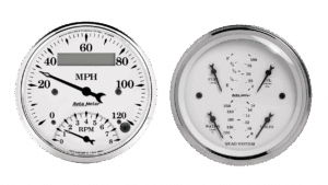 1620 Auto Meter Old Tyme White 2 Gauge Kit (3 3/8" Speedometer/Tachometer & Quad)