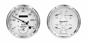 1652 AutoMeter Old Tyme White 2 Gauge Kit (5" Speedometer/Tach & Quad)