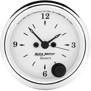 1686 Auto Meter Old Tyme White 2 1/16" Quartz Clock 12 volt or 16 volt