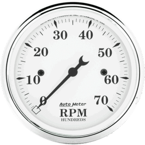 1695 Auto Meter Old White 3-1/8" In-Dash 7,000 RPM Tachometer