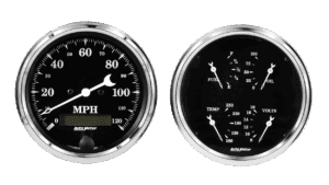 1700 Auto Meter Old Tyme Black 2 Gauge Kit (3 3/8" Speedometer & Quad)
