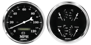 1703 AutoMeter Old Tyme Black 2 Gauge Kit (5" Speedometer & Quad)