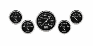 1708 Auto Meter Old Tyme Black 5 Gauge Kit w/ Mechanical Speedometer (3 1/8" & 2 1/16")