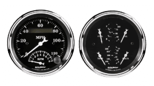 1720 Auto Meter Old Tyme Black 2 Gauge Kit (3 3/8" Speedometer/Tachometer & Quad)