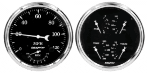1752 AutoMeter Old Tyme Black 2 Gauge Kit (5" Speedometer/Tach & Quad)