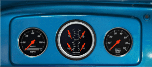 35 36 Chevy Master / 1935-1939 Chevy Truck Gauge Adapters w/ Auto Meter Designer Black Gauges