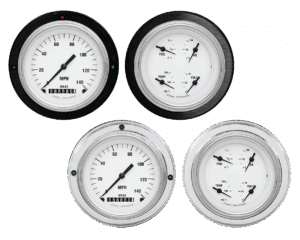 1937-1939 Ford Car or Truck Aluminum 2 Adapter Rings w/ Classic Instruments White Hot Gauges