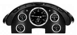 1956 Ford Fairlane Aluminum Gauge Panel w/ AutoMeter Old Tyme Black Gauges (Speedo/Tach)