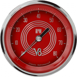 V8RS80SHC Classic Instruments 3 3/8" Red Steelie 8,000 RPM Tachometer